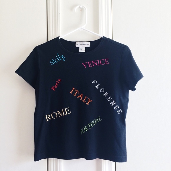 Vintage Tops - Black Rainbow Embroidered Vintage Shirt